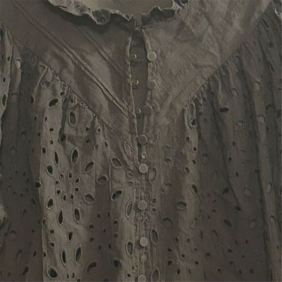 PrettyGarden Women's Black Embroidered Blouse L Long Puff Sleeve - Picture 5 of 14